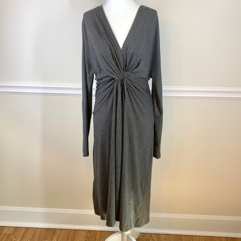NEW YORK & CO Dark Gray Long Sleeve V-Neck Maxi Dress L